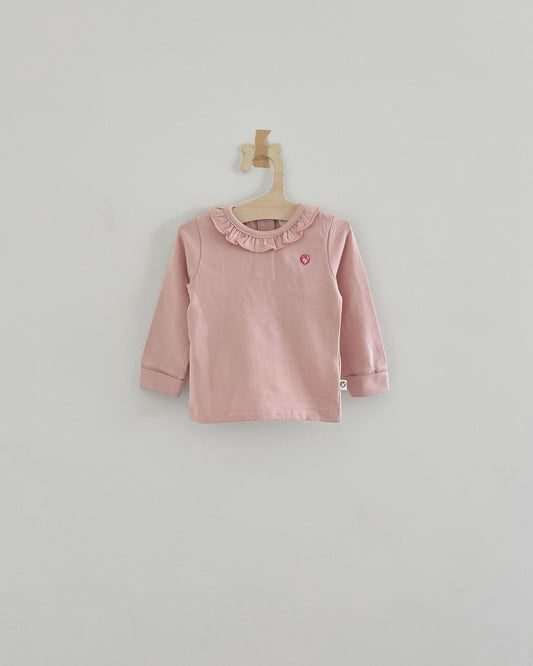 T-shirt jersey ruffle poederroze